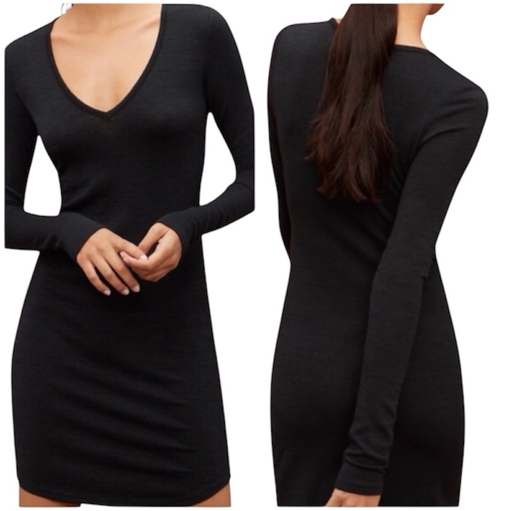 GOLDEN TNA BLACK BODYCON V NECK DRESS XXS